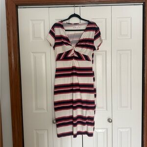 No Boundaries Striped Midi Dress in Red, Black, and White